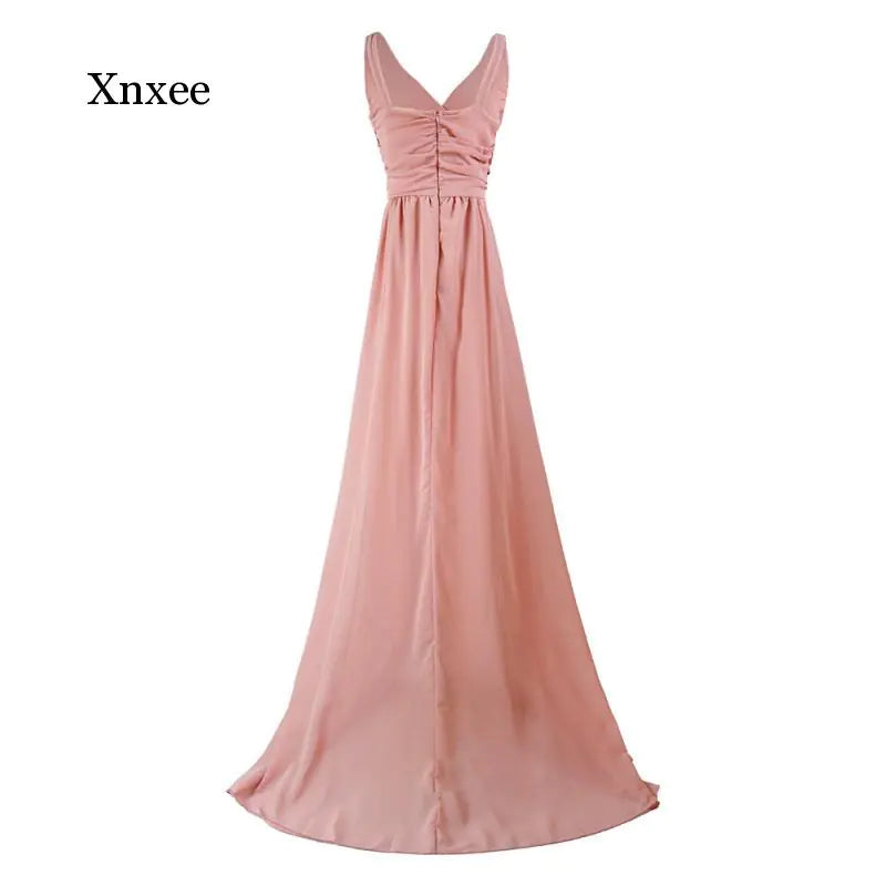 Elegant Backless Deep V Neck Chiffon Maxi Dress