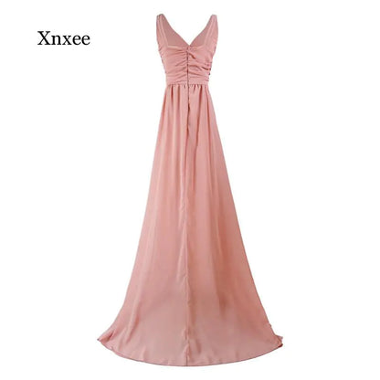 Elegant Backless Deep V Neck Chiffon Maxi Dress